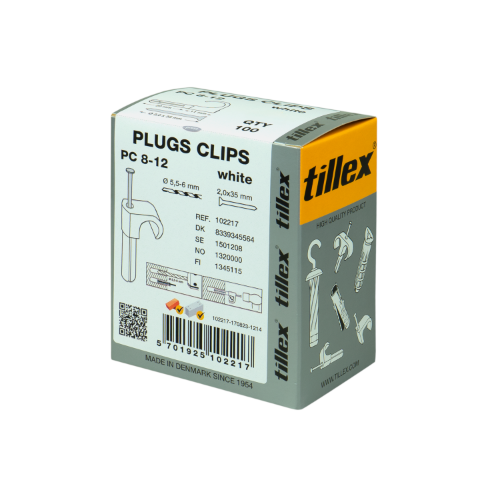 Spikklammer med plugg PC 8-12 Vit (100st/fp)