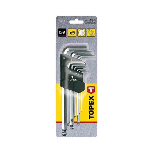 Insexnyckelsats TOPEX med kula, 9 delar 1,5 - 10mm