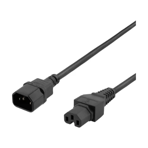 Apparatkabel rak IEC 60320 C15 till rak IEC 60320 C14, svart